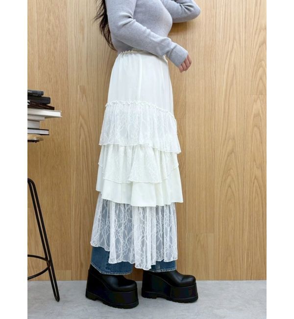 EVRIS「ミックスドッキングアシンメトリースカート」|スカート|