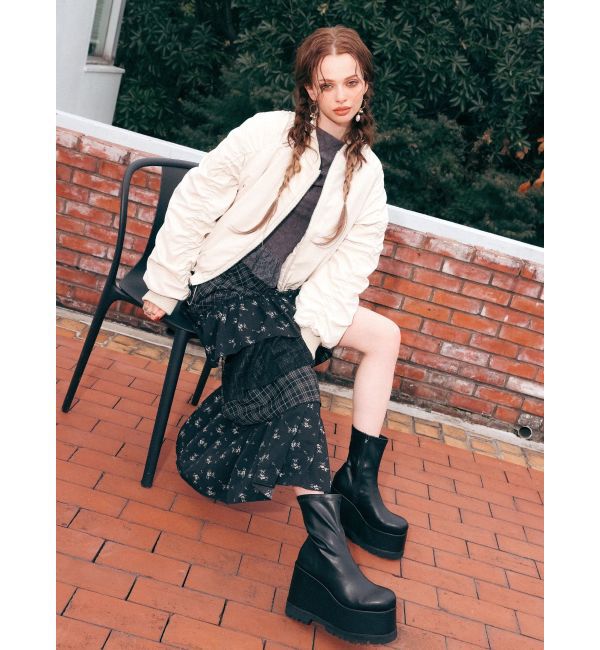 EVRIS「ミックスドッキングアシンメトリースカート」|スカート|