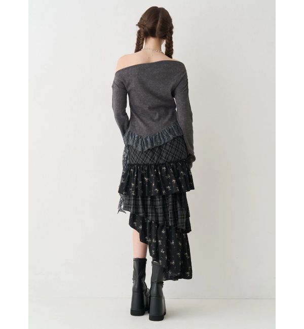 EVRIS「ミックスドッキングアシンメトリースカート」|スカート|