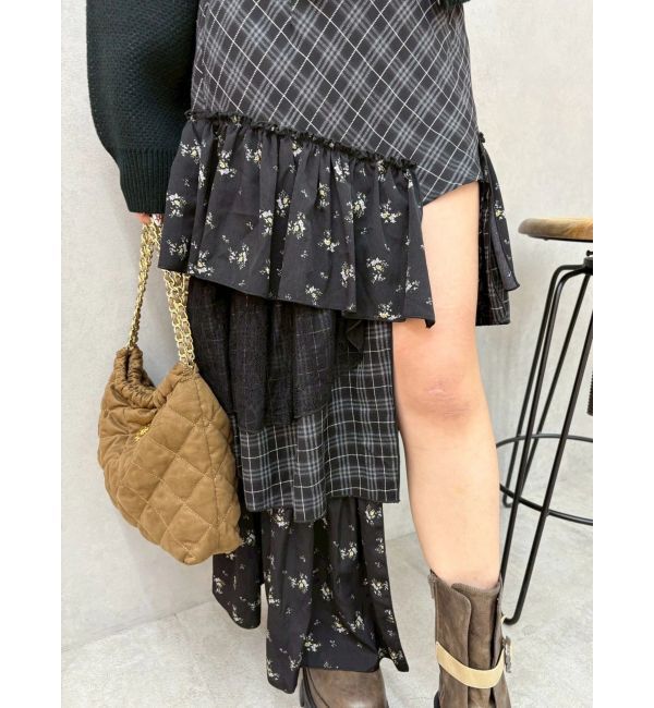 EVRIS「ミックスドッキングアシンメトリースカート」|スカート|