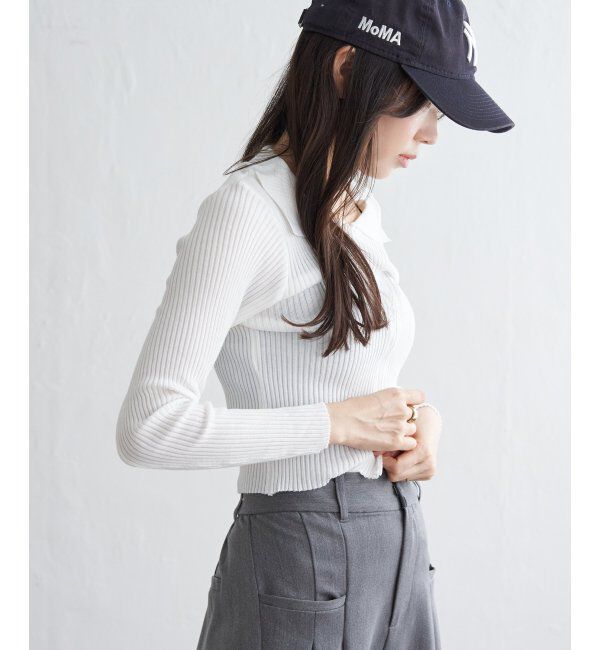 VENCE share style「ダブルジップショートリブニット」|ニット・セーター|