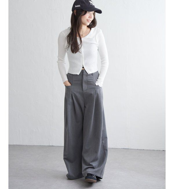 VENCE share style「ダブルジップショートリブニット」|ニット・セーター|