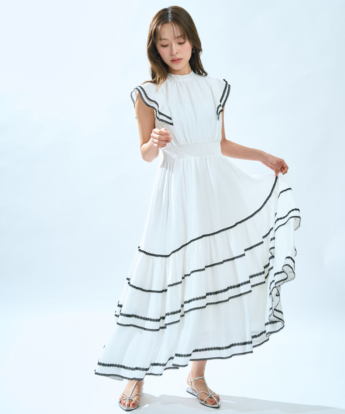 アンドクチュール「レーストリミングティアードワンピース」|ワンピース|