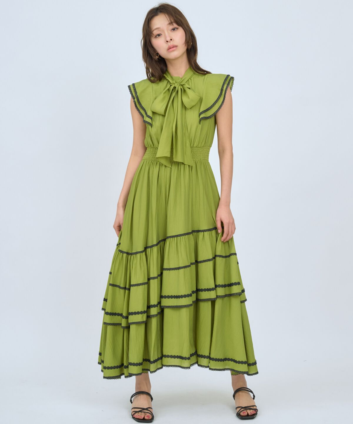 アンドクチュール「レーストリミングティアードワンピース」|ワンピース|グリーン