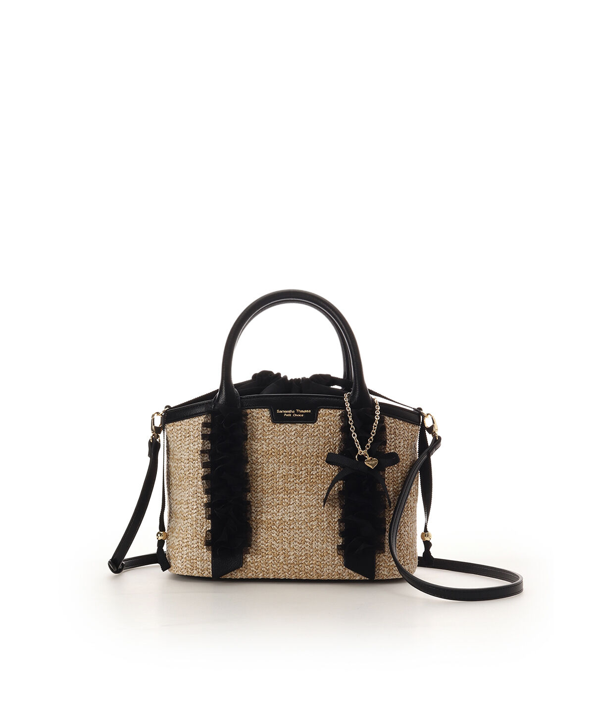 Samantha Thavasa Petit Choice「リボンチャーム付き フリルかごバッグ」|ショルダー・メッセンジャー|ブラック