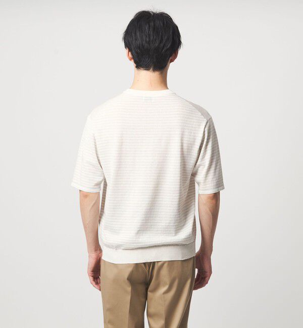 UNITED ARROWS green label relaxing「リネン ポリエステル ボーダー クルーネック 半袖 ニット -ウォッシャブル-」|ニット・セーター|