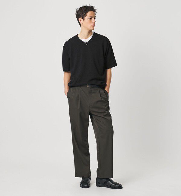 BEAUTY&YOUTH UNITED ARROWS「KNITEE クリンプコットン Vネック ニット Tシャツ ウォッシャブル」|ニット・セーター|