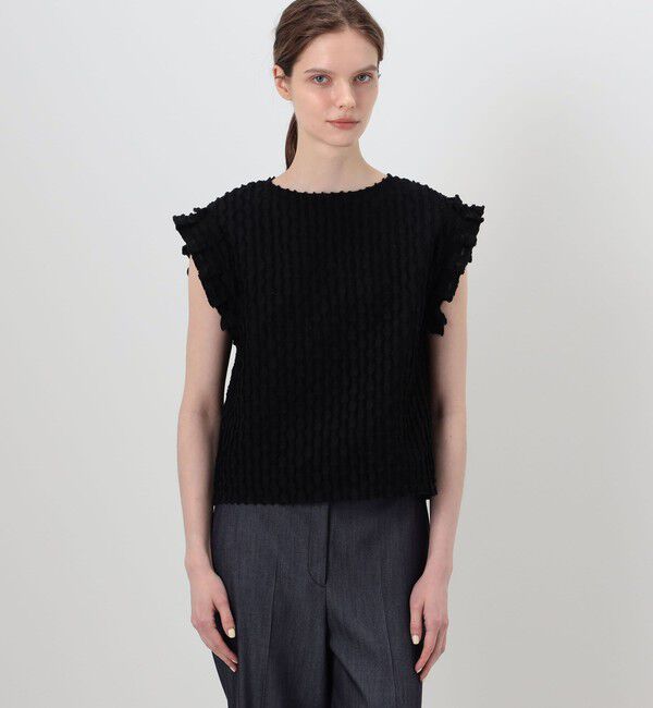 Ballsey「グリッドカットジャカード フリルフレンチブラウス」|シャツ・ブラウス|