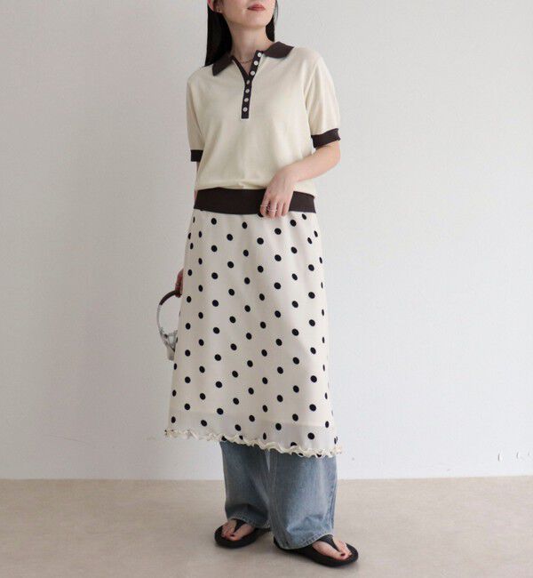 fredy emue「【接触冷感】配色ポロ衿半袖ニットプルオーバー」|ニット・セーター|