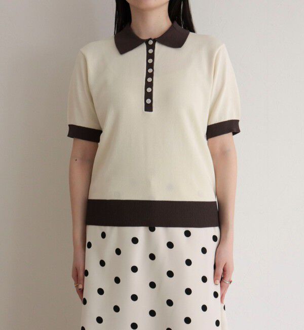 fredy emue「【接触冷感】配色ポロ衿半袖ニットプルオーバー」|ニット・セーター|