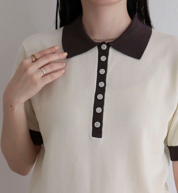 fredy emue「【接触冷感】配色ポロ衿半袖ニットプルオーバー」|ニット・セーター|