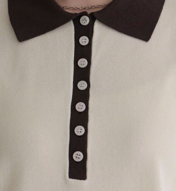 fredy emue「【接触冷感】配色ポロ衿半袖ニットプルオーバー」|ニット・セーター|