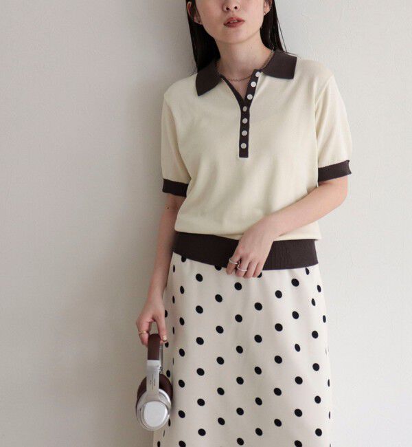 fredy emue「【接触冷感】配色ポロ衿半袖ニットプルオーバー」|ニット・セーター|