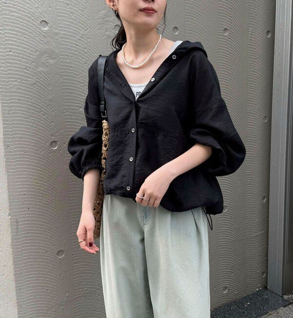 fredy emue「【大人気リバイバル】シアーフーディシャツブルゾン」|シャツ・ブラウス|ブラック