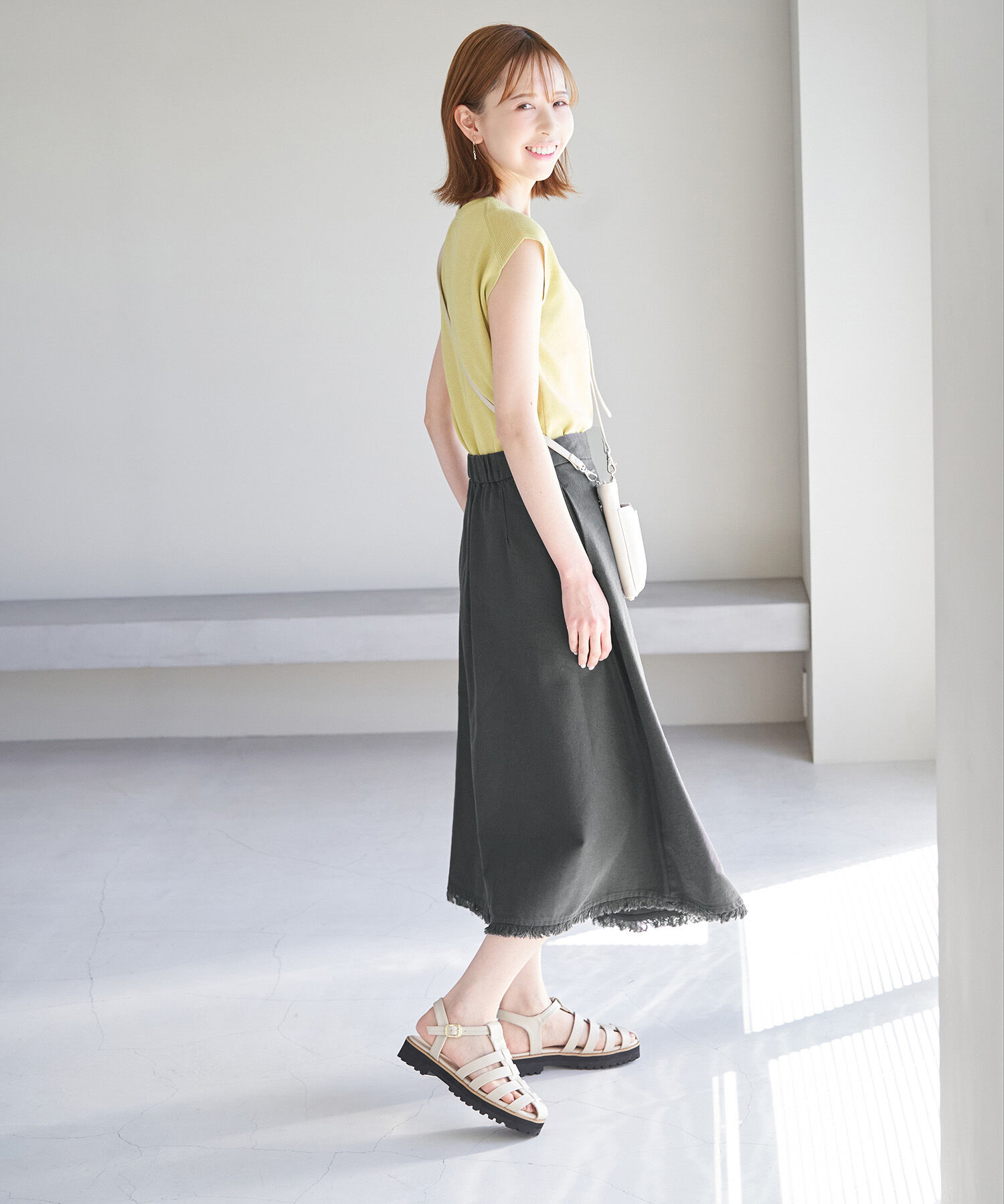 Rope&rsquo;Picnic「麻混フリンジフレアスカート」|スカート|