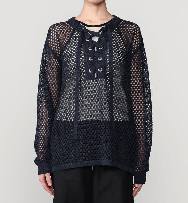 「ADAWAS | メッシュ レースアップトップス WOMEN」|ニット・セーター|