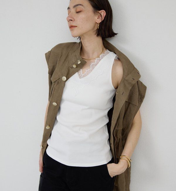  「Vレースリブタンク」|Tシャツ・カットソー|ホワイト