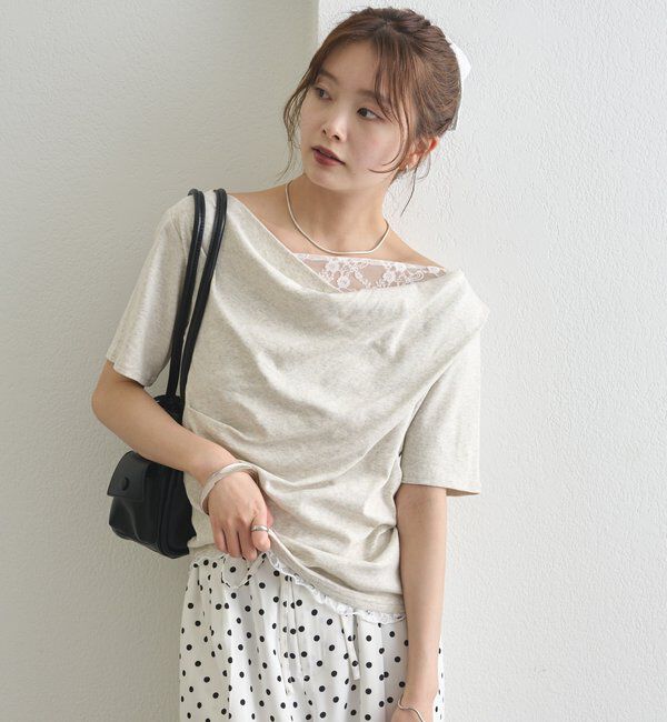  「レースドッキングオフショル半袖Tシャツ」|Tシャツ・カットソー|