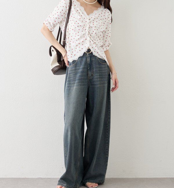  「半袖ギャザーリブカーディガン」|Tシャツ・カットソー|