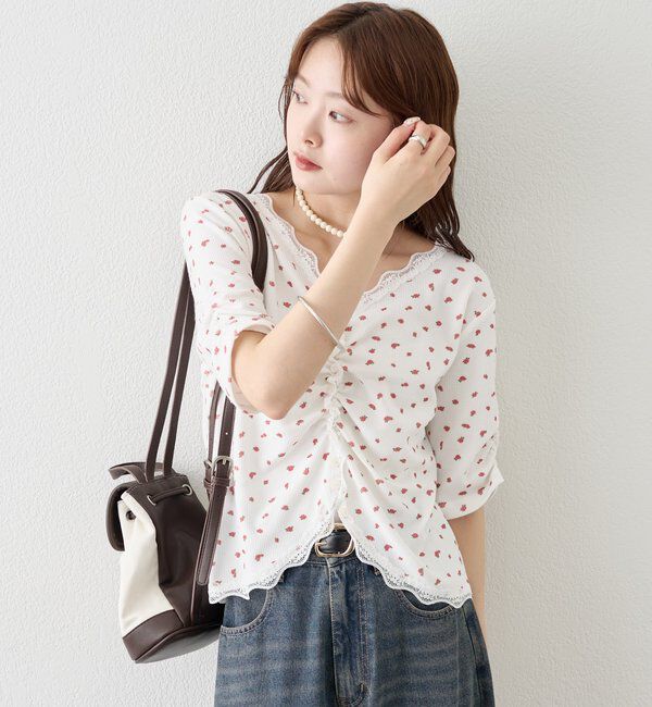  「半袖ギャザーリブカーディガン」|Tシャツ・カットソー|