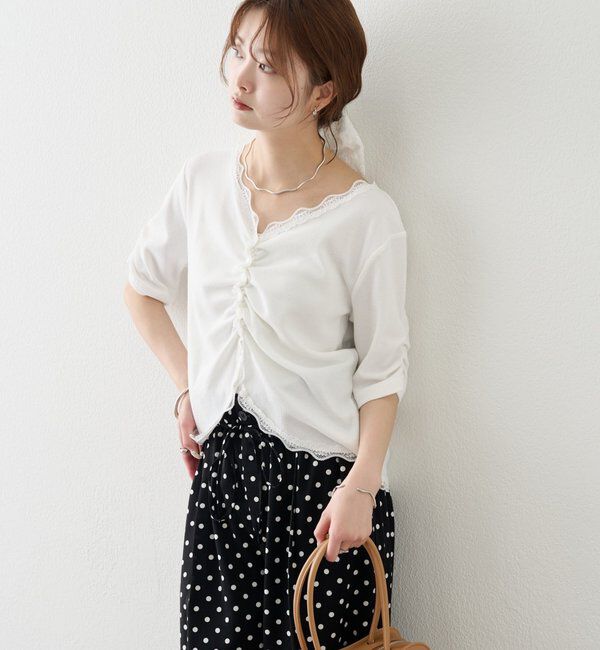  「半袖ギャザーリブカーディガン」|Tシャツ・カットソー|