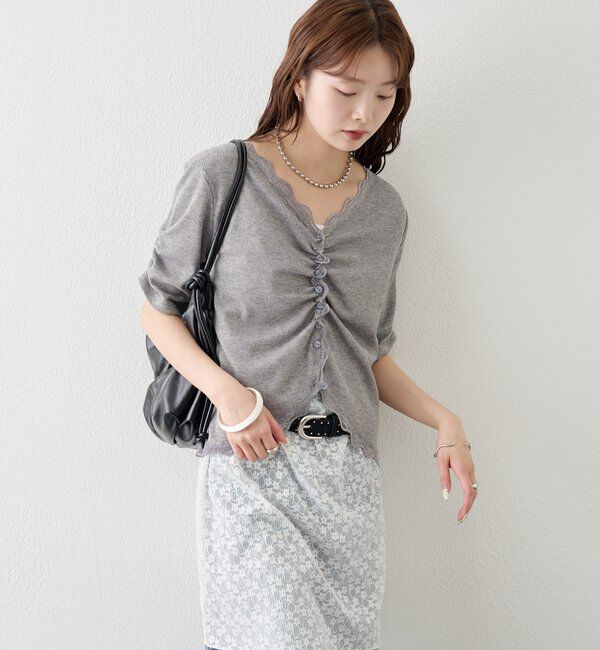  「半袖ギャザーリブカーディガン」|Tシャツ・カットソー|