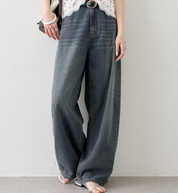  「ベルト付きカーブワイドデニム」|デニム|