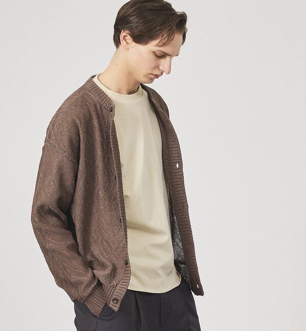 ABAHOUSE「ドライタッチ ペーパーライク クルーネックカーディガン」|カーディガン|