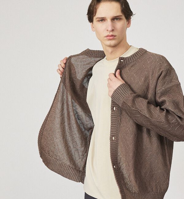 ABAHOUSE「ドライタッチ ペーパーライク クルーネックカーディガン」|カーディガン|