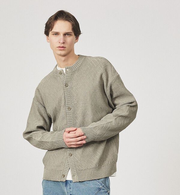 ABAHOUSE「ドライタッチ ペーパーライク クルーネックカーディガン」|カーディガン|ベージュ