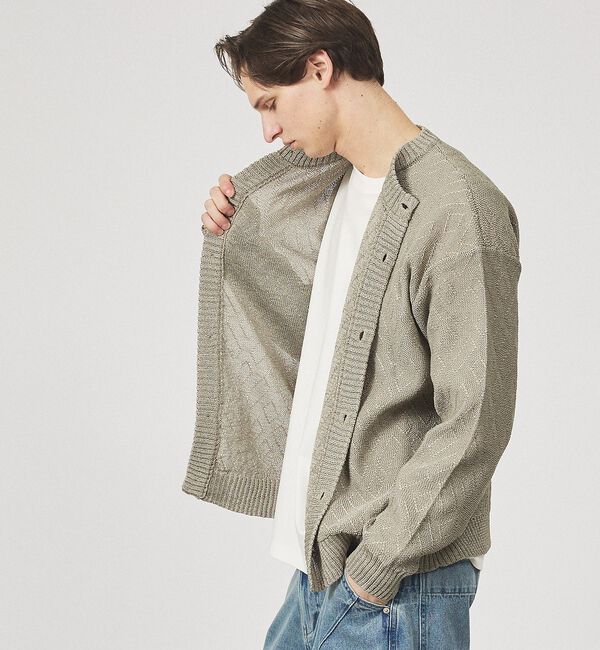 ABAHOUSE「ドライタッチ ペーパーライク クルーネックカーディガン」|カーディガン|