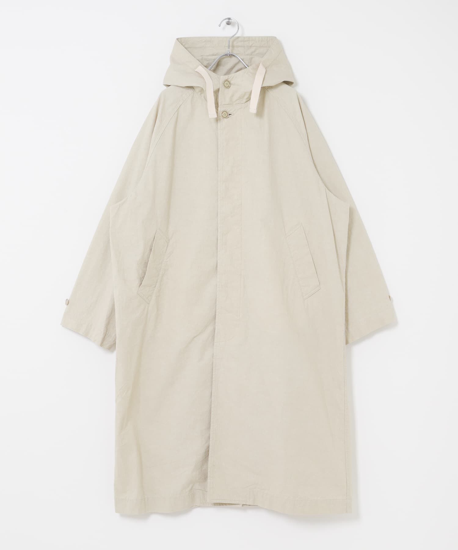 かぐれ「コットンフードラグランコート」|ノーカラーコート|
