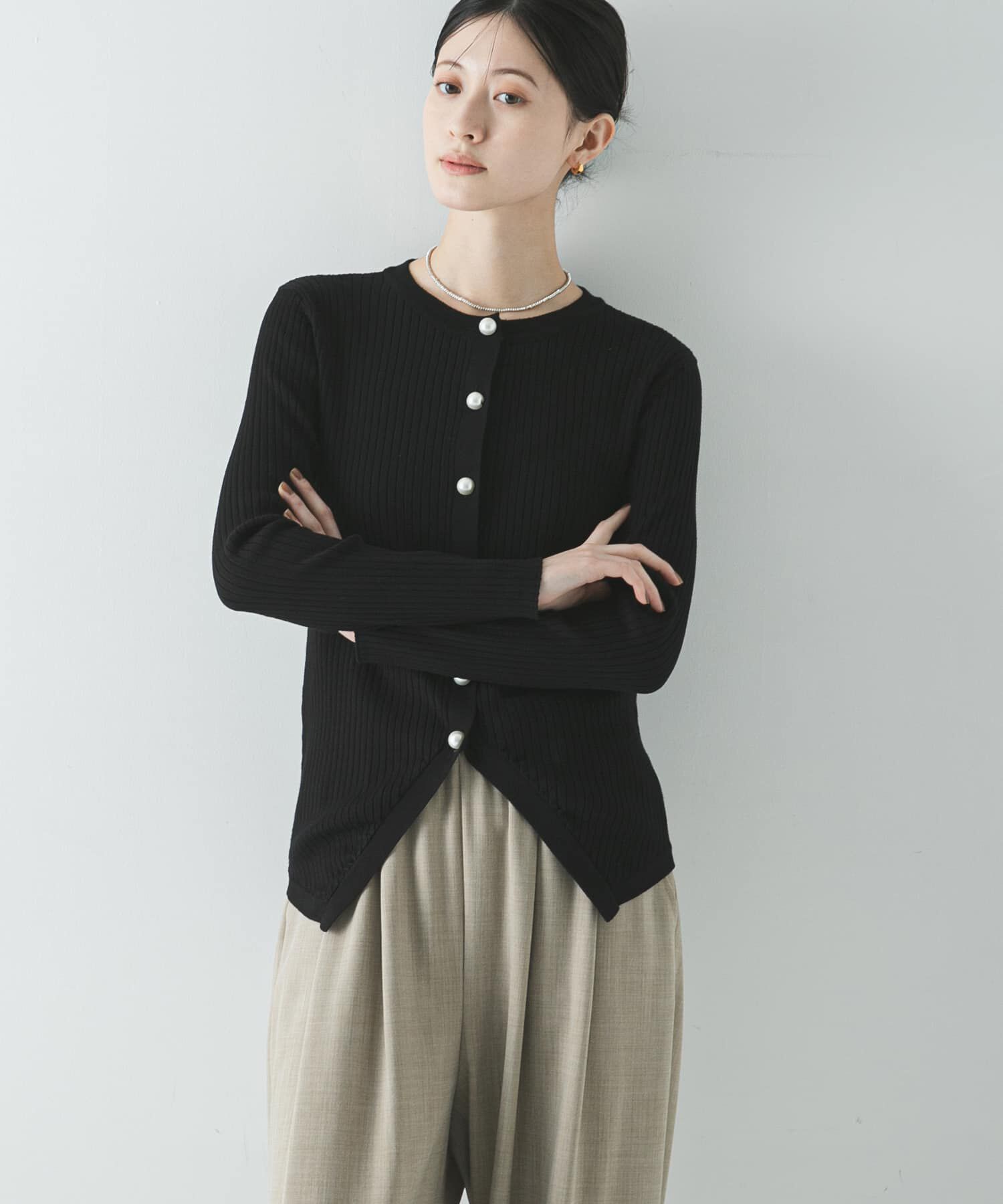 URBAN RESEARCH「『WEB限定』パールボタンワイドリブカーディガン」|カーディガン|
