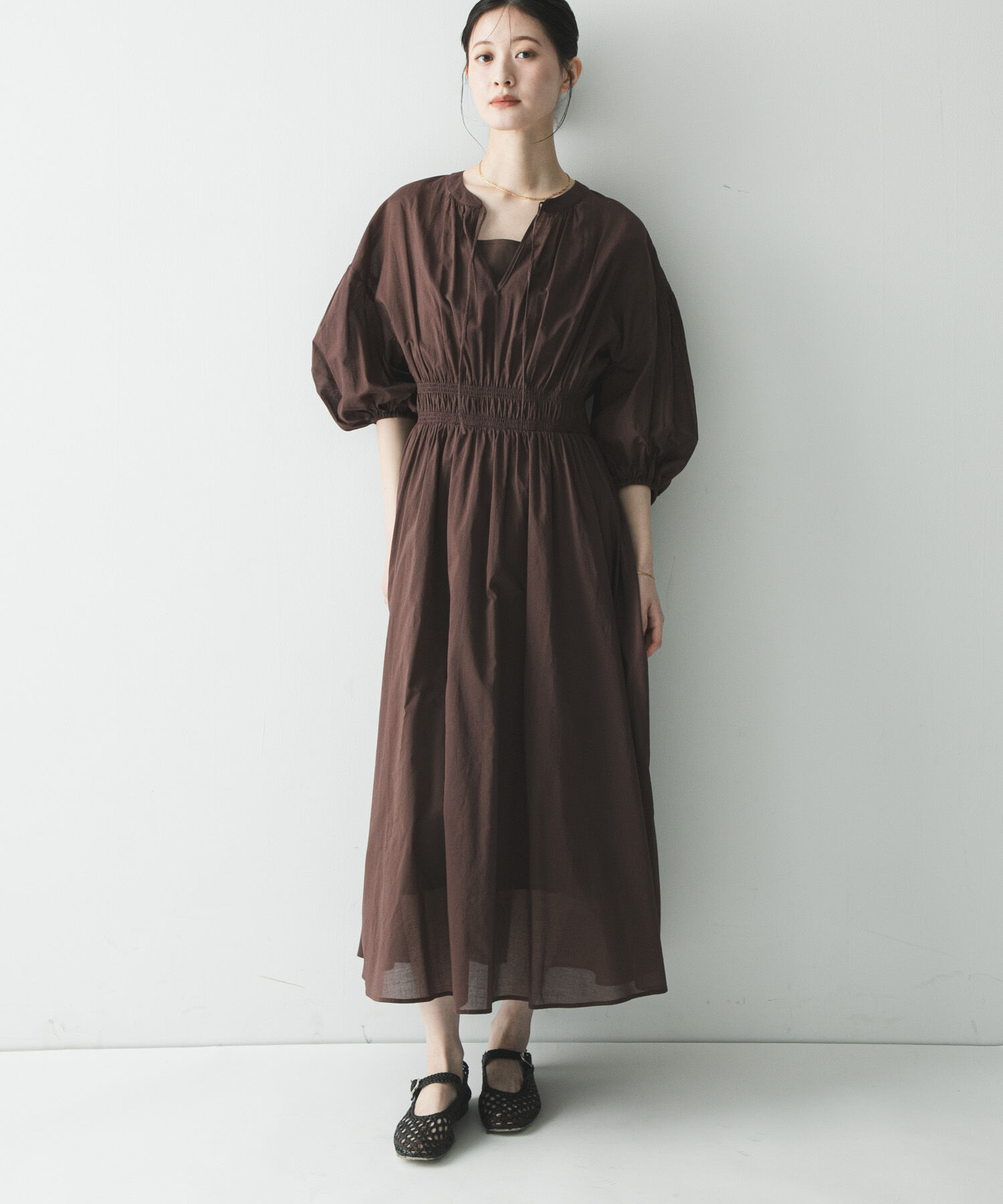 URBAN RESEARCH「コットンボイルシャーリングワンピース」|ワンピース|ブラウン