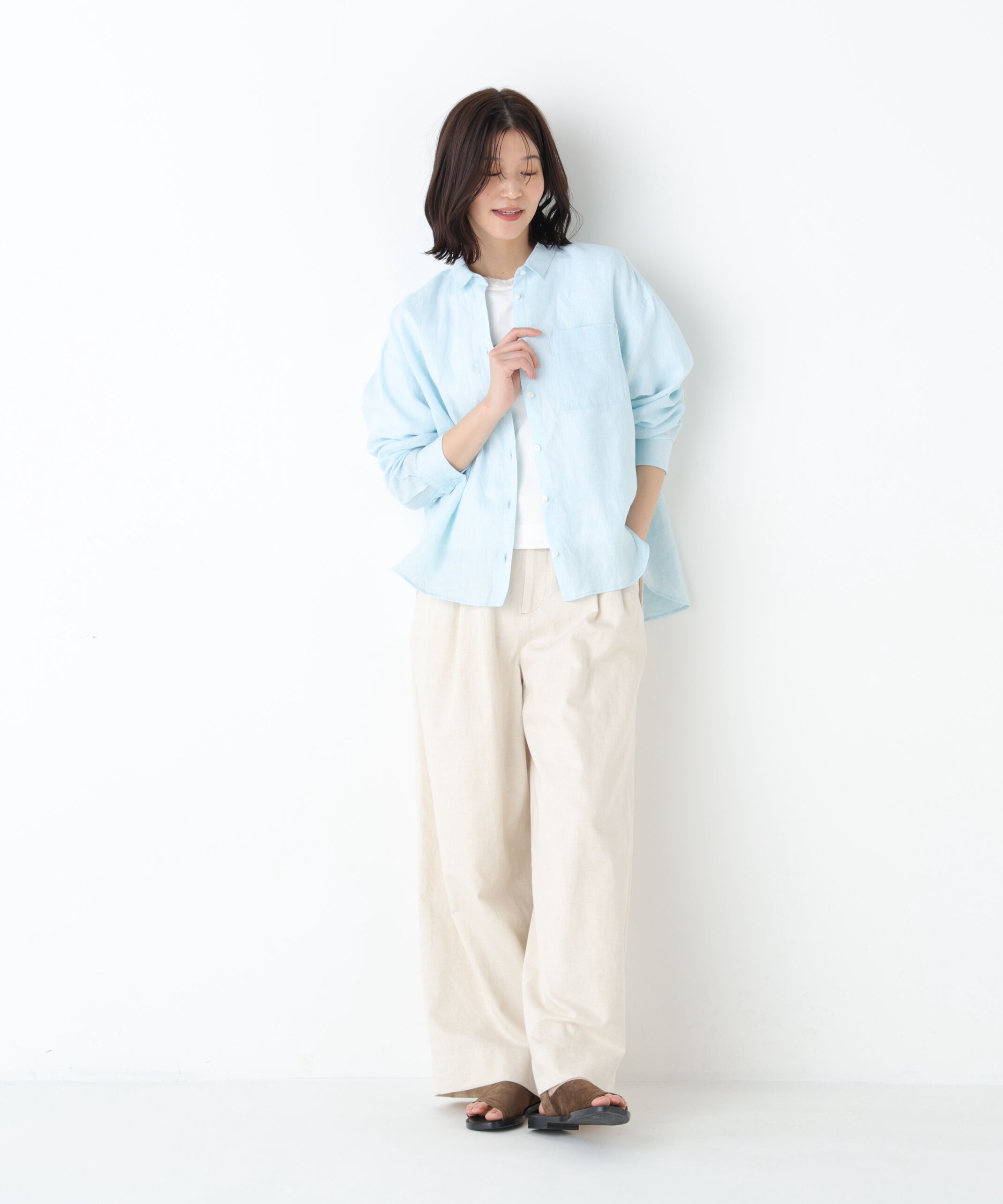  「◆綿麻ライトオンスデニムワイドパンツ」|その他|