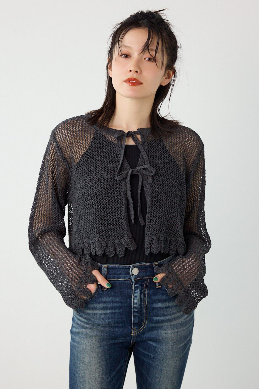 RODEO CROWNS「メッシュ柄リボンボレロ」|カーディガン|