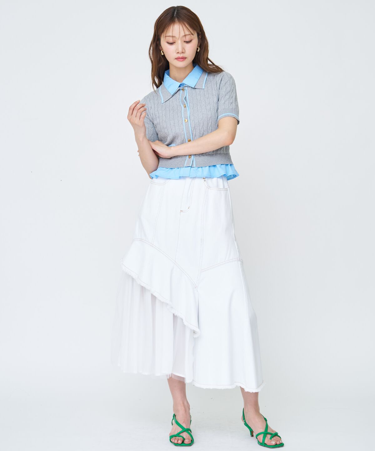 アンドクチュール「チュール切替デニムスカート」|スカート|