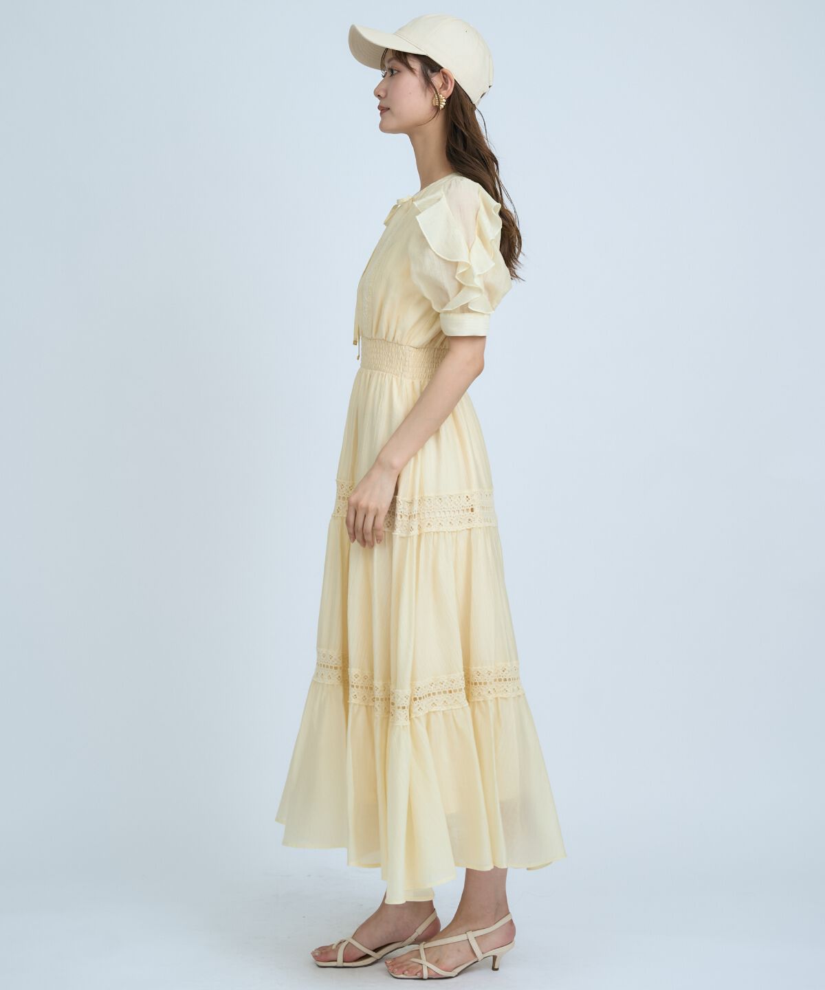 アンドクチュール「フリルスリーブレースティアードワンピース」|ワンピース|