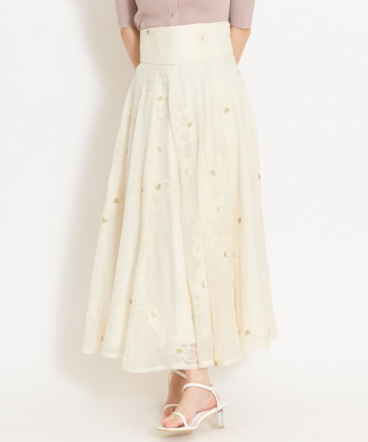 WILLSELECTION「フラワー刺繍シアースカート」|フレア|