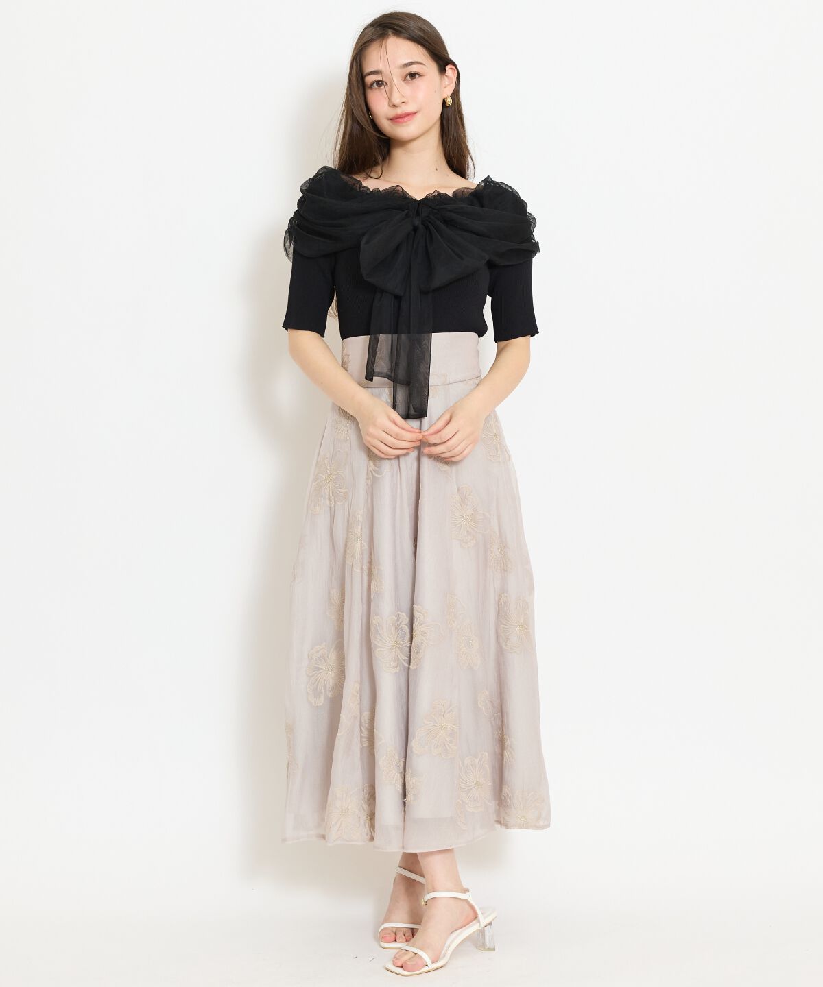 WILLSELECTION「フラワー刺繍シアースカート」|フレア|