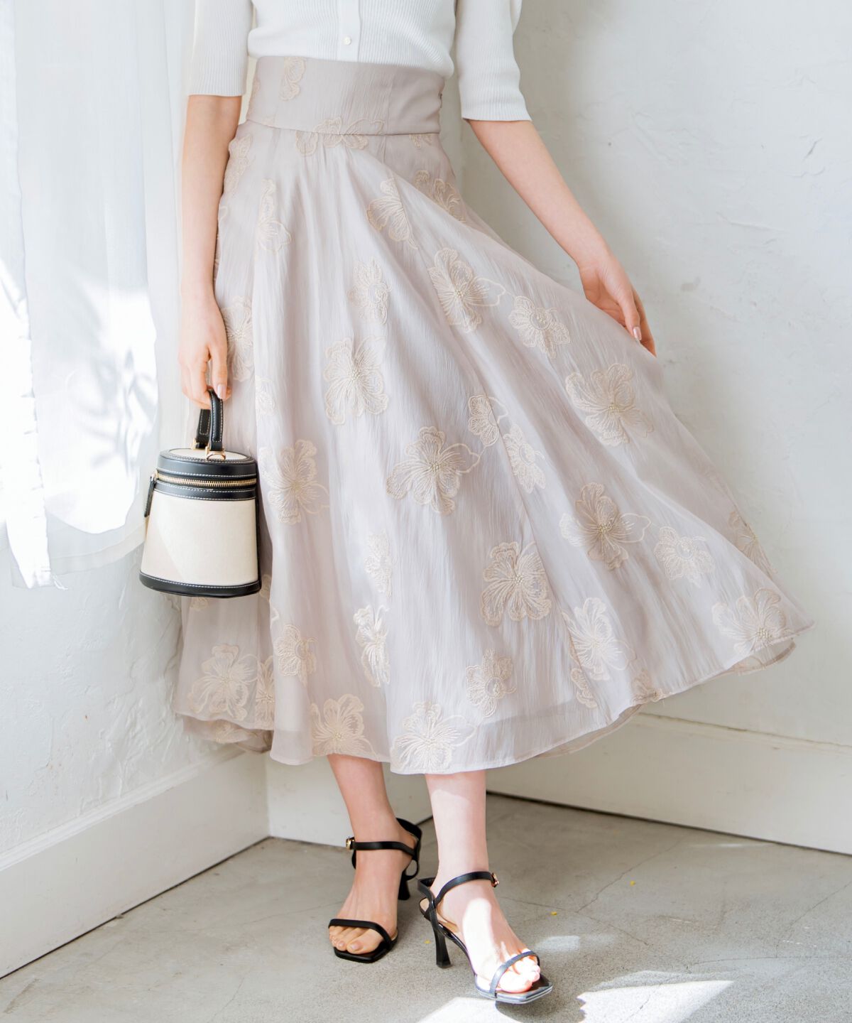 WILLSELECTION「フラワー刺繍シアースカート」|フレア|