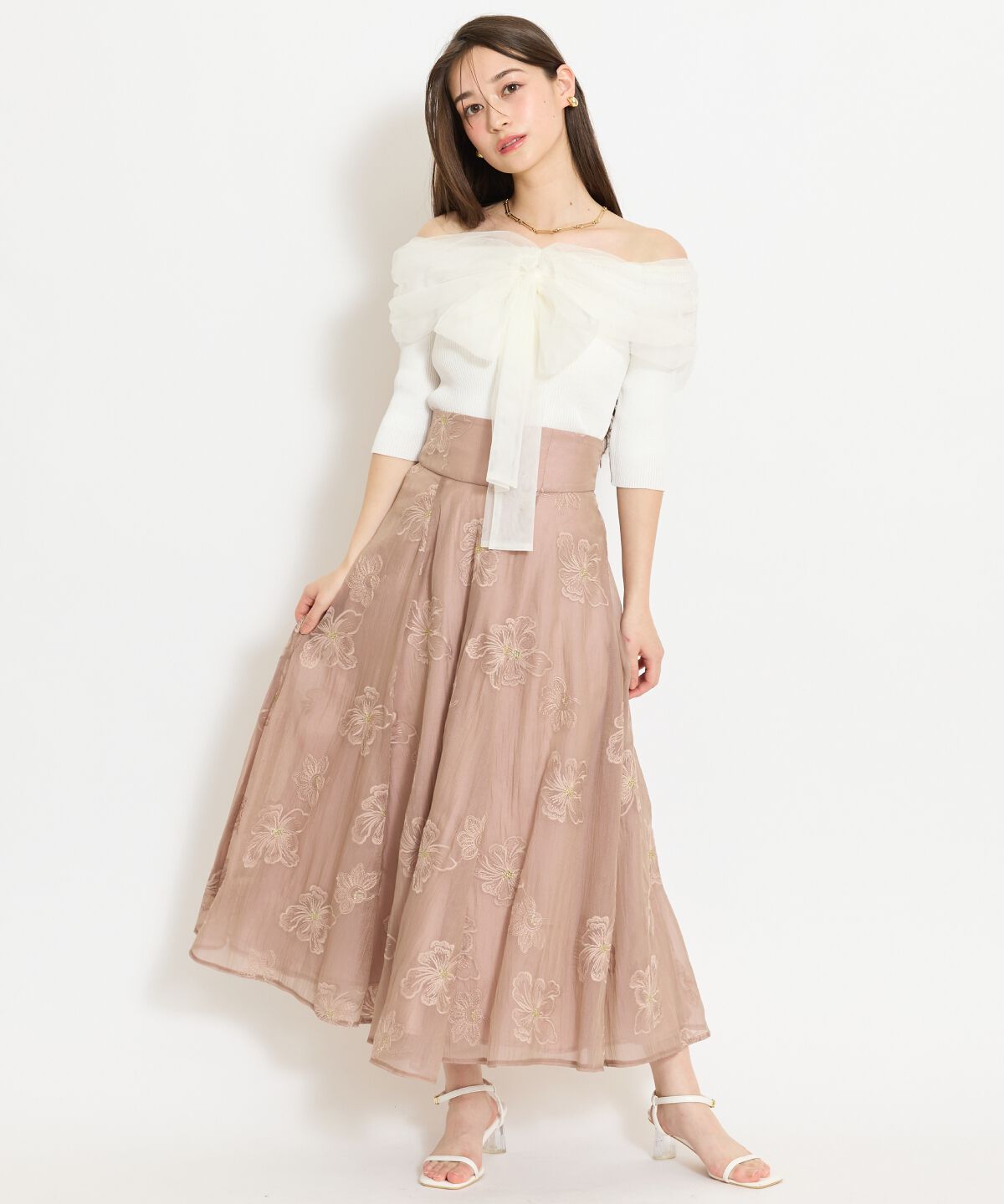 WILLSELECTION「フラワー刺繍シアースカート」|フレア|