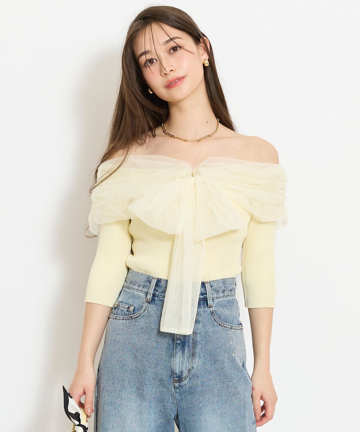 WILLSELECTION「リボンチュールレイヤードリブニット」|ニット・セーター|