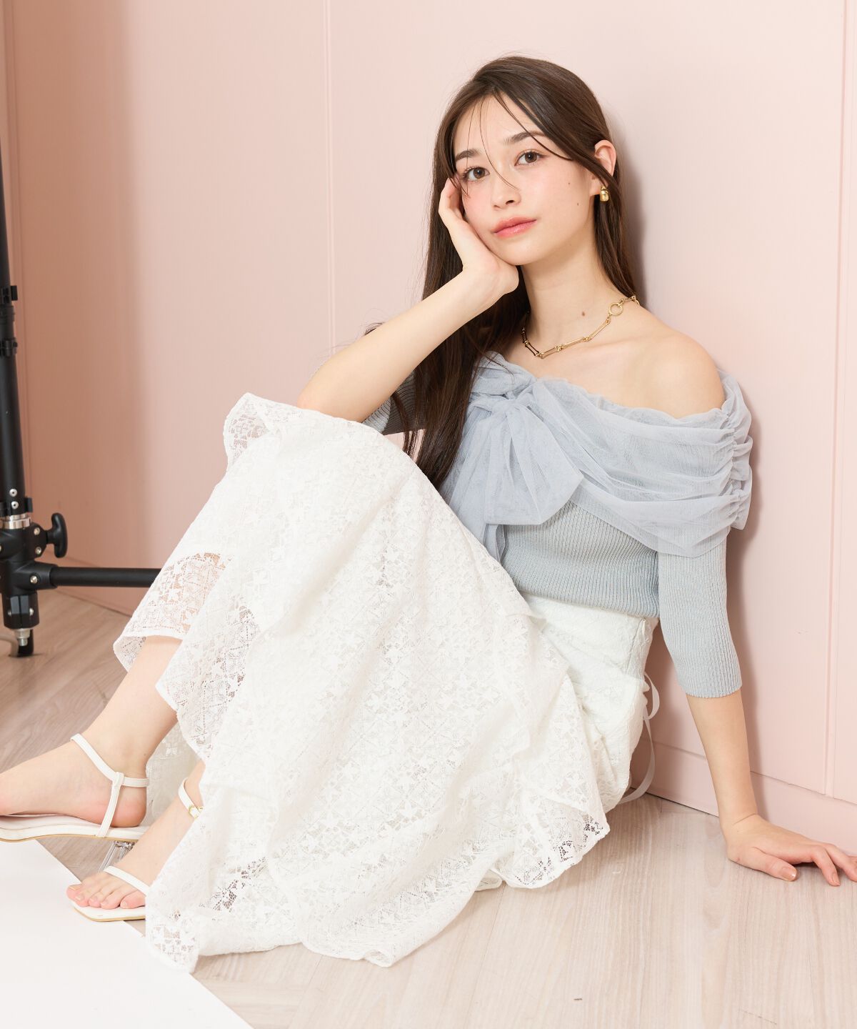 WILLSELECTION「リボンチュールレイヤードリブニット」|ニット・セーター|