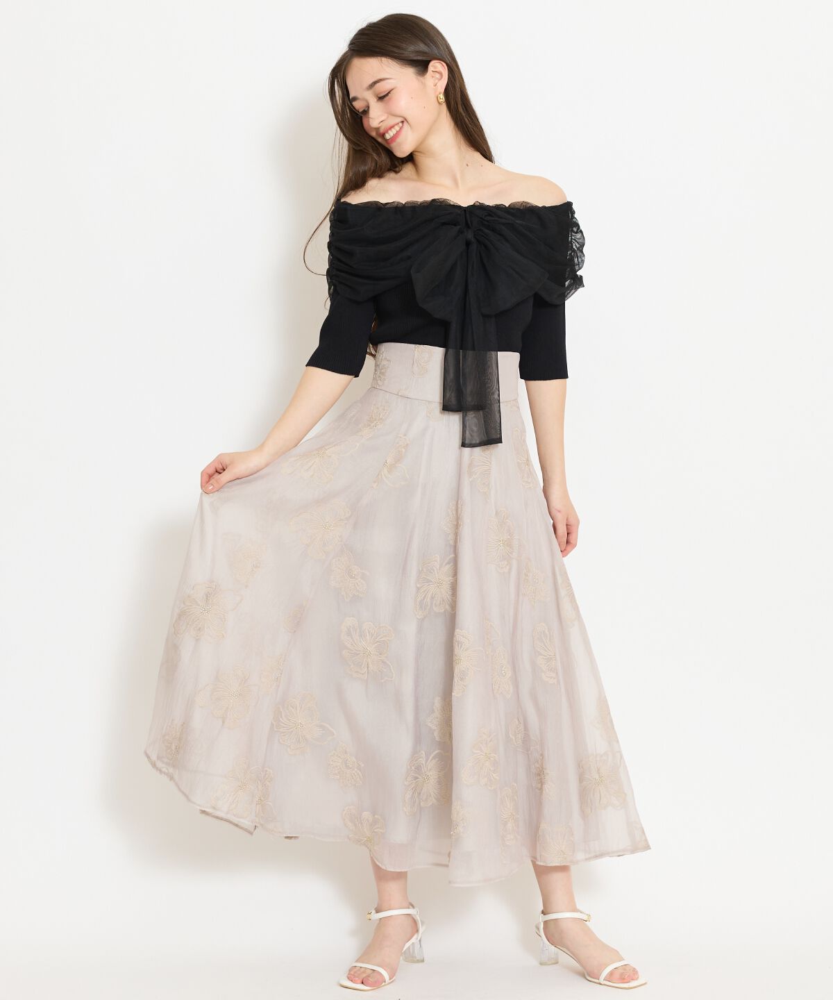 WILLSELECTION「リボンチュールレイヤードリブニット」|ニット・セーター|