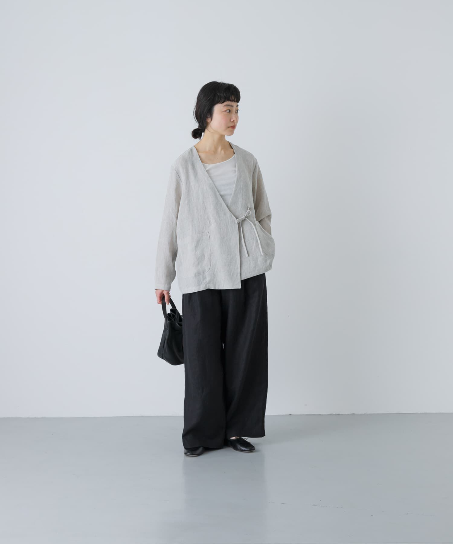 かぐれ「リネンカシュクールカーディガンジャケット」|ノーカラージャケット|