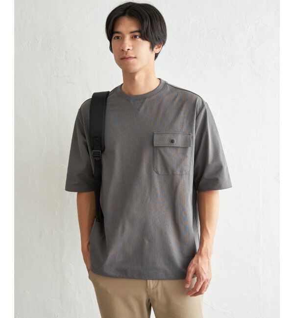 ikka「【吸水速乾】冷感メッシュ5分袖アウターT」|Tシャツ・カットソー|グレー