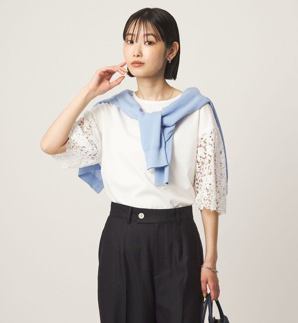 UNITED ARROWS green label relaxing「袖レース ドッキング プルオーバー カットソー」|Tシャツ・カットソー|WHITE