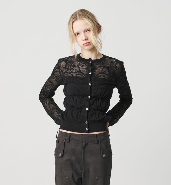 ATTISESSION「＜ATTISESSION＞レース ジャガード カーディガン」|カーディガン|BLACK