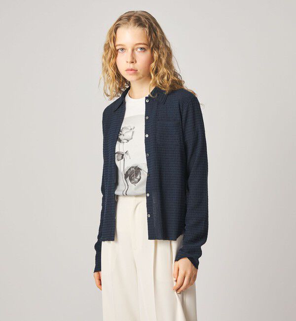 STEVEN ALAN「＜Steven Alan＞クレープ シャツ カーディガン」|カーディガン|NAVY